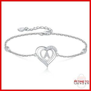Sterling Silver Heart Initial Bracelet Personalized Charm Jewelry Gift